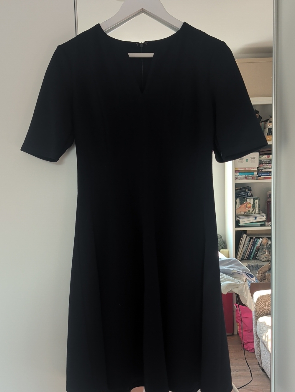 Maggy London Dark Navy Short-Sleeve A-Line Mini Dress with V-Notch